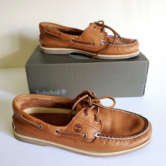 Timberland 2 Eye Brown Leather Loafer Shoes Size 9 - Picture 2 of 11